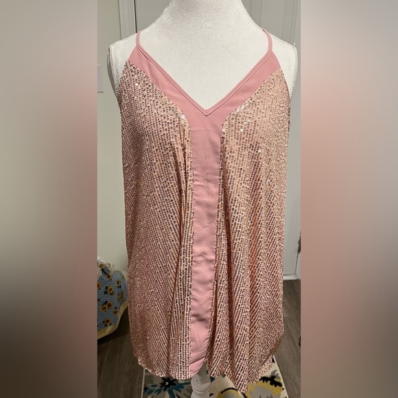 Tops - Pink Sequin Sleeveless Party Top Sz 2XL Swiftie Lover Aesthetic Rose Gold Disco